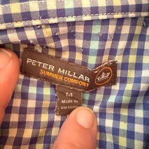 Peter Millar Summer Comfort Checked Button Up Dress Shirt Classic Mens Size M